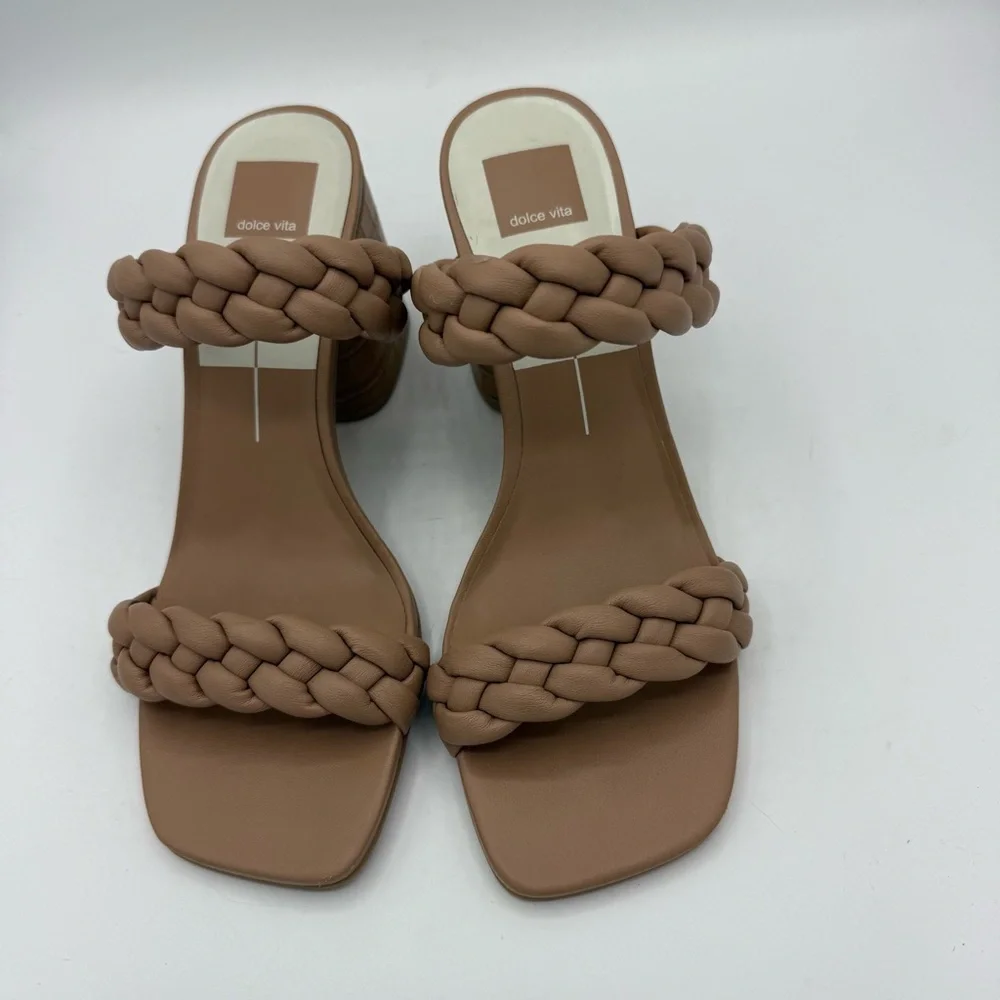 DOLCE VITA Paily CAFE STELLA Sandals Size 9.5 Tan Braided Square Toe Heeled